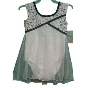 Danskin S 6 6X Girls Skirted Leotard Pink Black Hearts Babydoll Leo Keyhole New